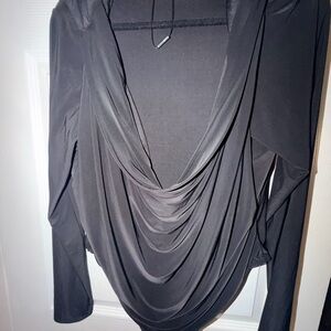 Black Fashion Nova Long Sleeve Plunge Neckline Hooded Body Suit